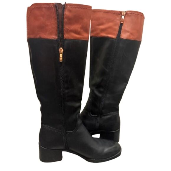 Franco Sarto Lizbeth Riding Boots Two Tone Brown Black Genuine Leather Size 7.5 - Picture 6 of 11